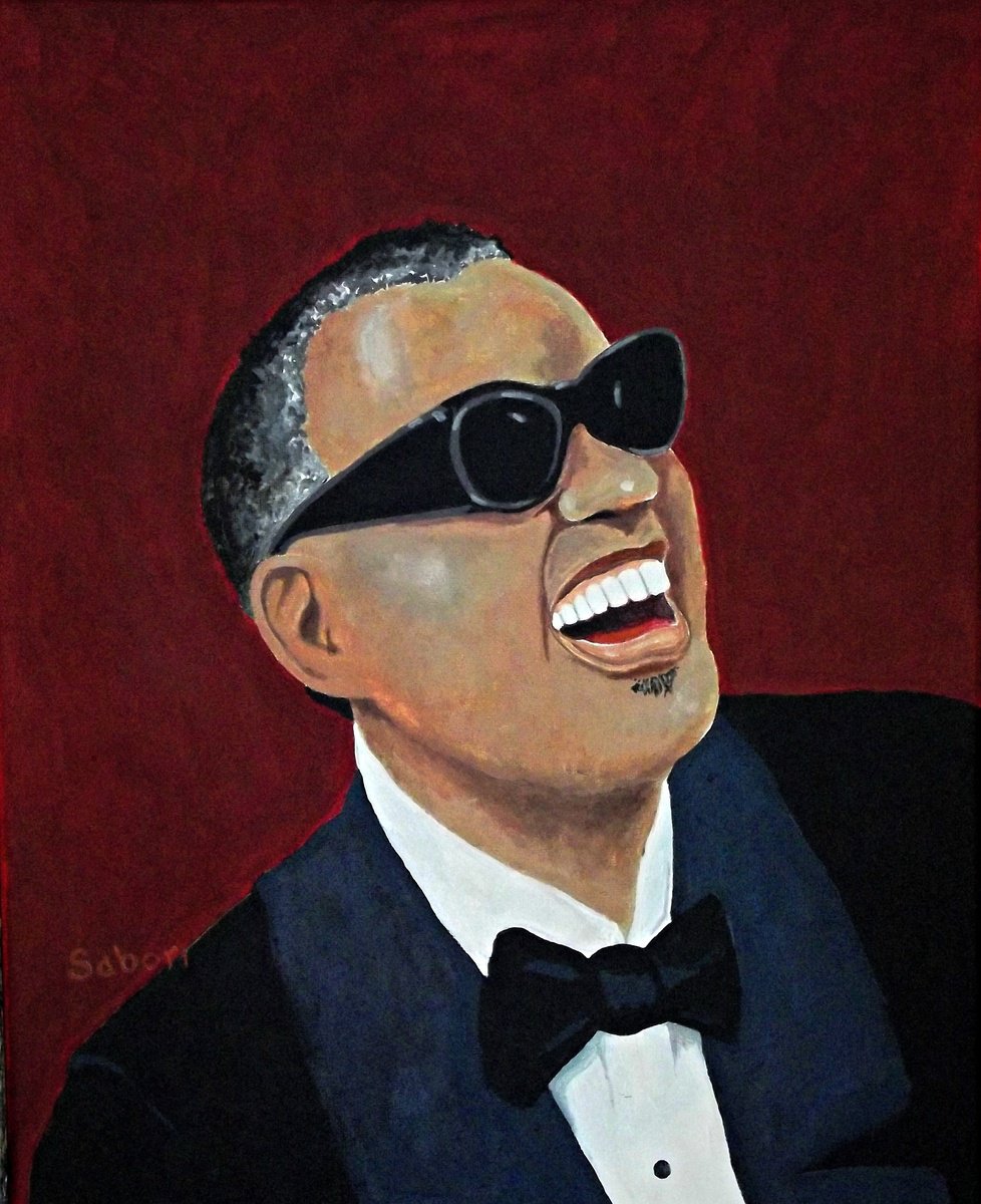 Photorealistic Portrait Acrylic Painting By Andrew Sabori, 16 X 20, Ray Charles, Original Artwork