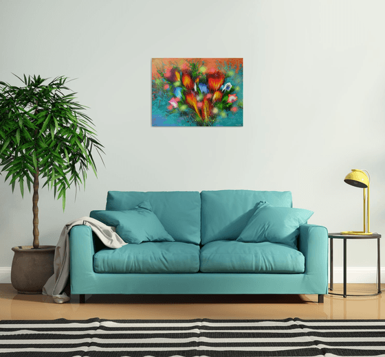 "Emerald Bouquet of Happiness" Abstract Painting 60 x 80cm