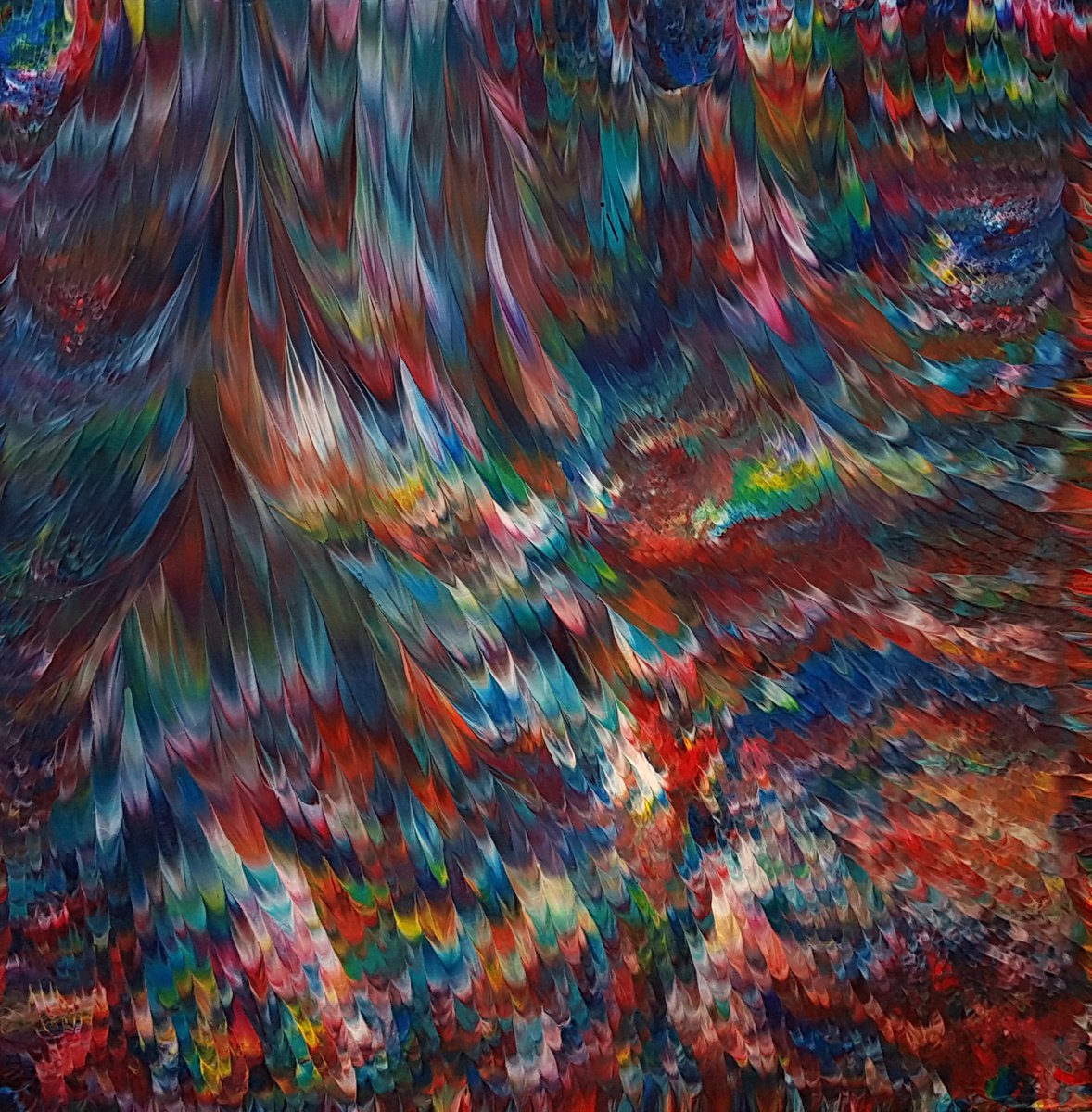 Organic Abstract Acrylic Painting By Alexandra Romano, 36 X 36, Psychedelic Waterfall No. 4, Original Artwork