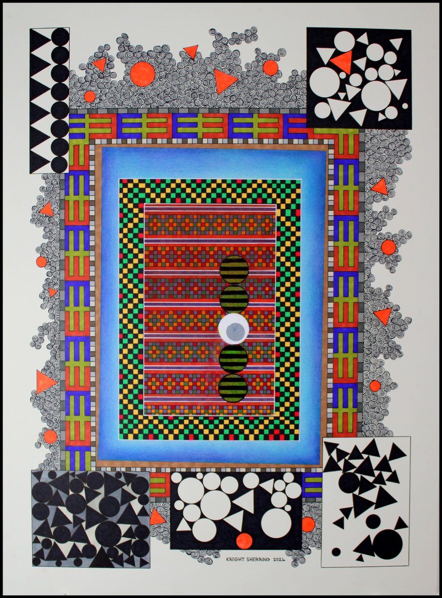 Geometric Abstract Ink Drawing By Knight Sherring, 22 X 30", Abstract Pattern Study., Original Artwork