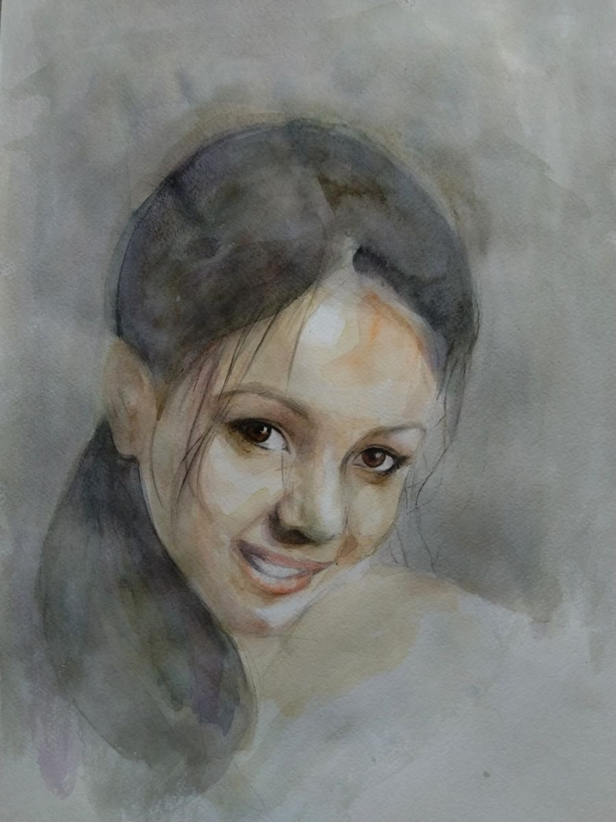 Portrait Watercolour By Kamsar Ohanyan, 12 X 17", Watercolor Portrait, Original Artwork