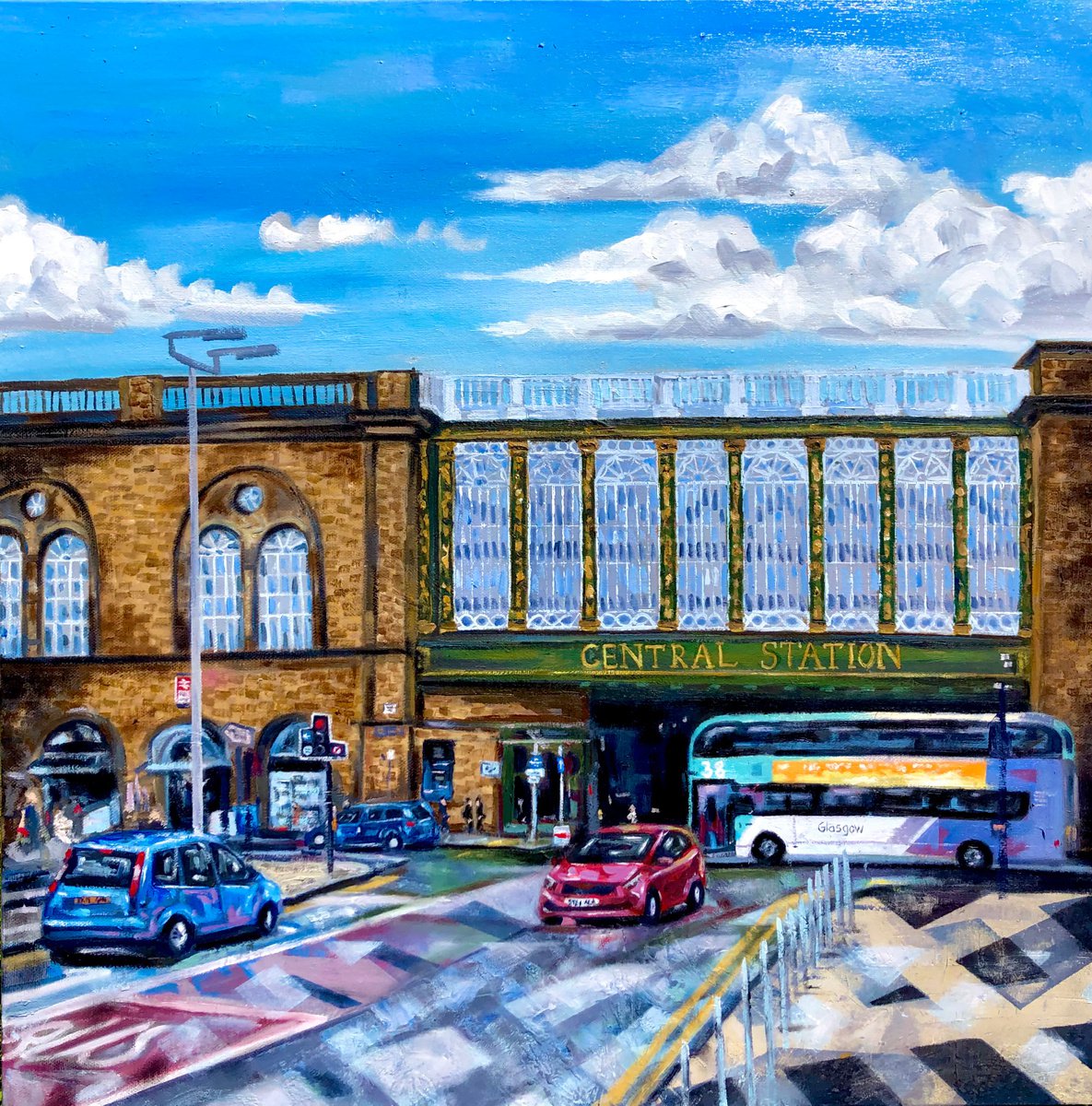 Photorealistic Oil Painting , Glasgow Central Station By Stevie Nicholson, 24 X 24, Artwork For Sale On Artfinder