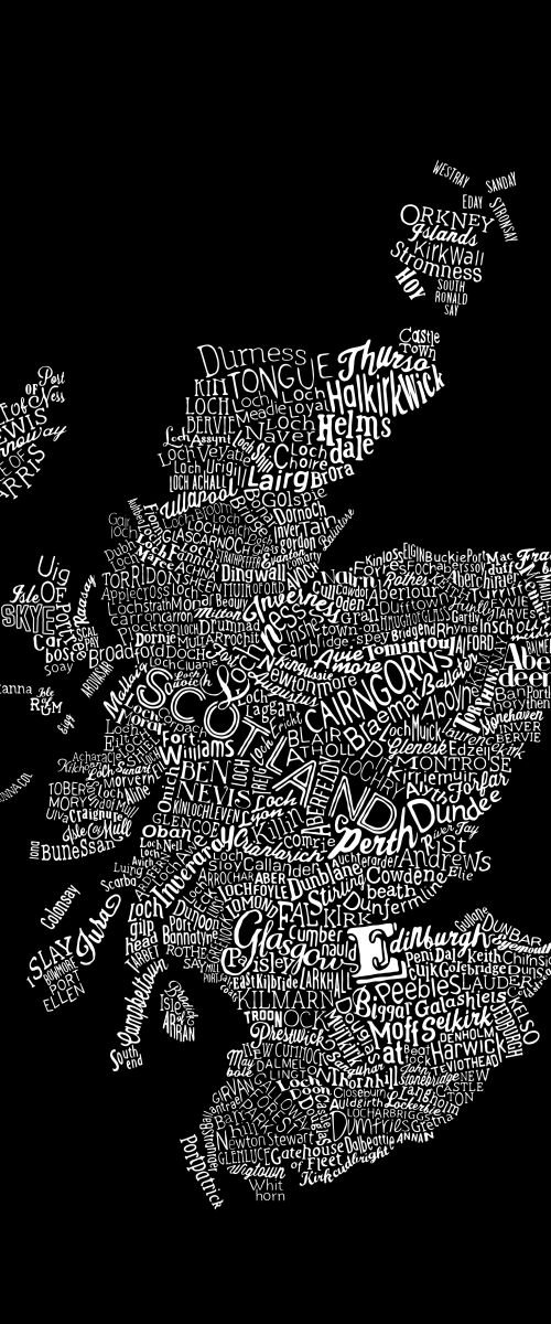 Scotland Type Map (Black) by Dex