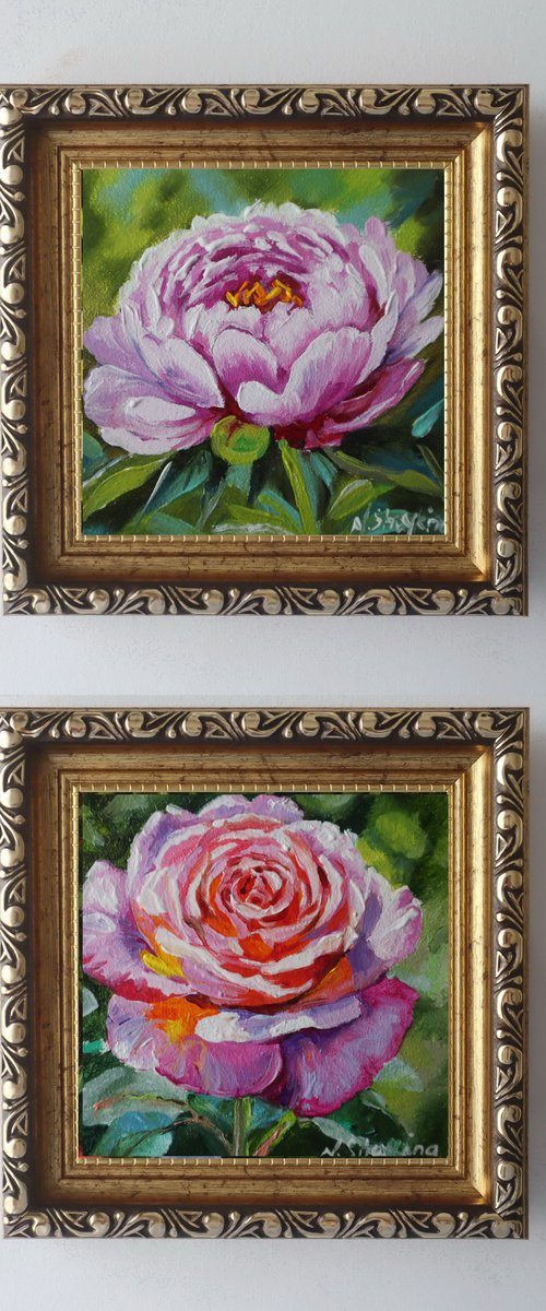 Peony and Rose Miniature Set by Natalia Shaykina