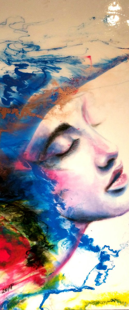 "Porzellan beauty ", Contemporary resin  painting on  board, 60x100x3cm, ready to hang by Elena Kraft