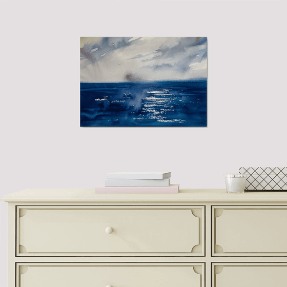 Ocean. Half abstract. Water sea blue small landscape interior detail seascape drama sky storm