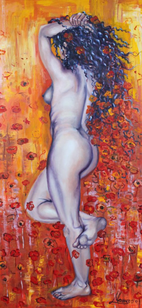 Nude woman, abstract painting , "Queen of the fields" by Lena Navarro