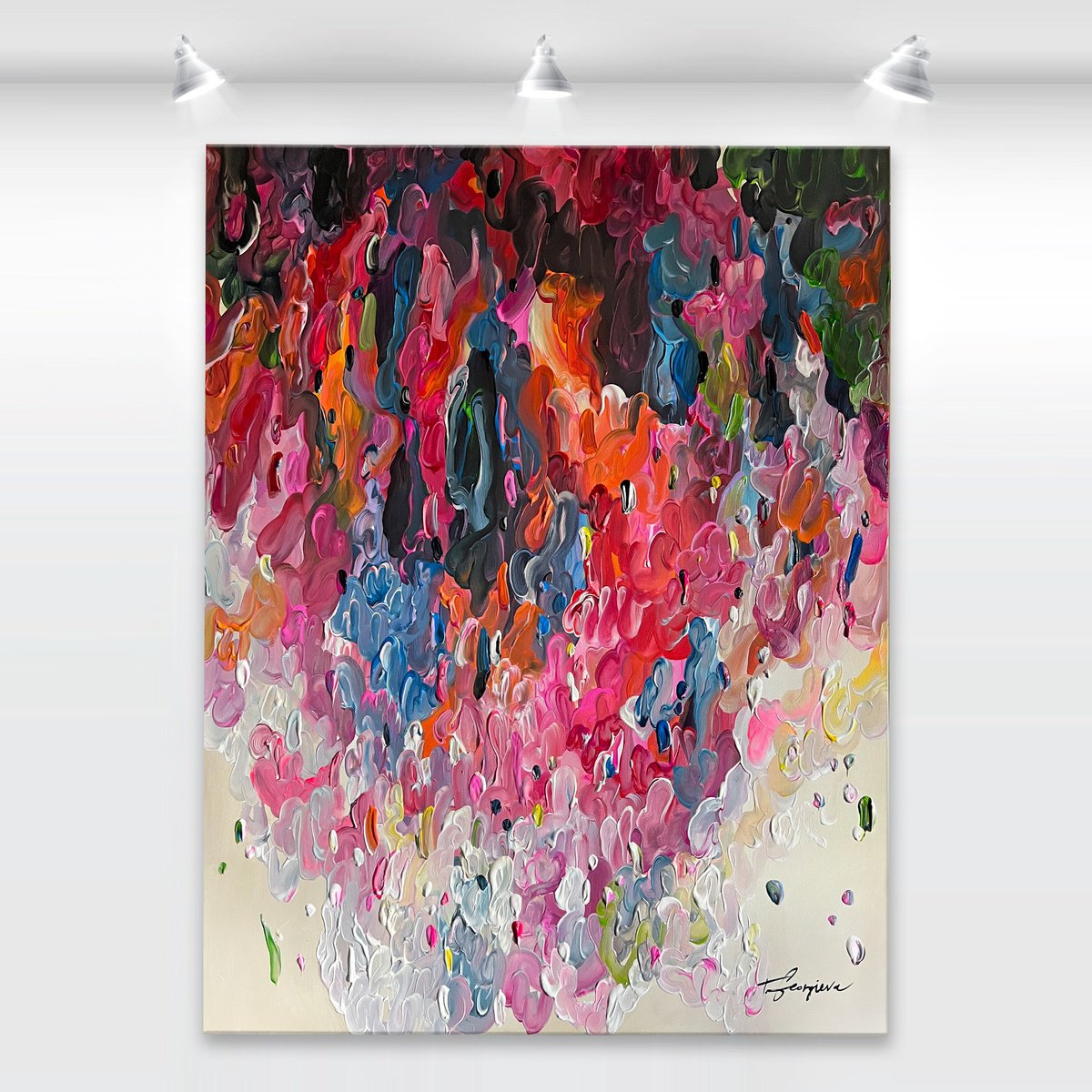 Organic Abstract Acrylic Painting By Tatiana Georgieva, 30 X 40", Phoenix Heart, Original Artwork