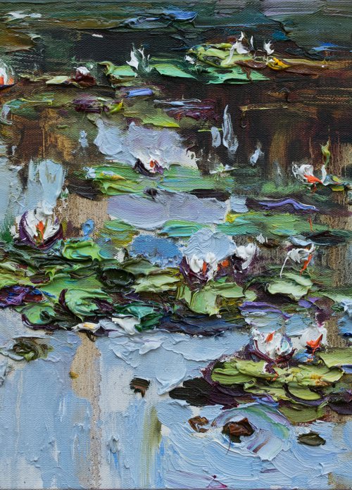 White water Lilies - Original Oil painting by Anastasiia Valiulina