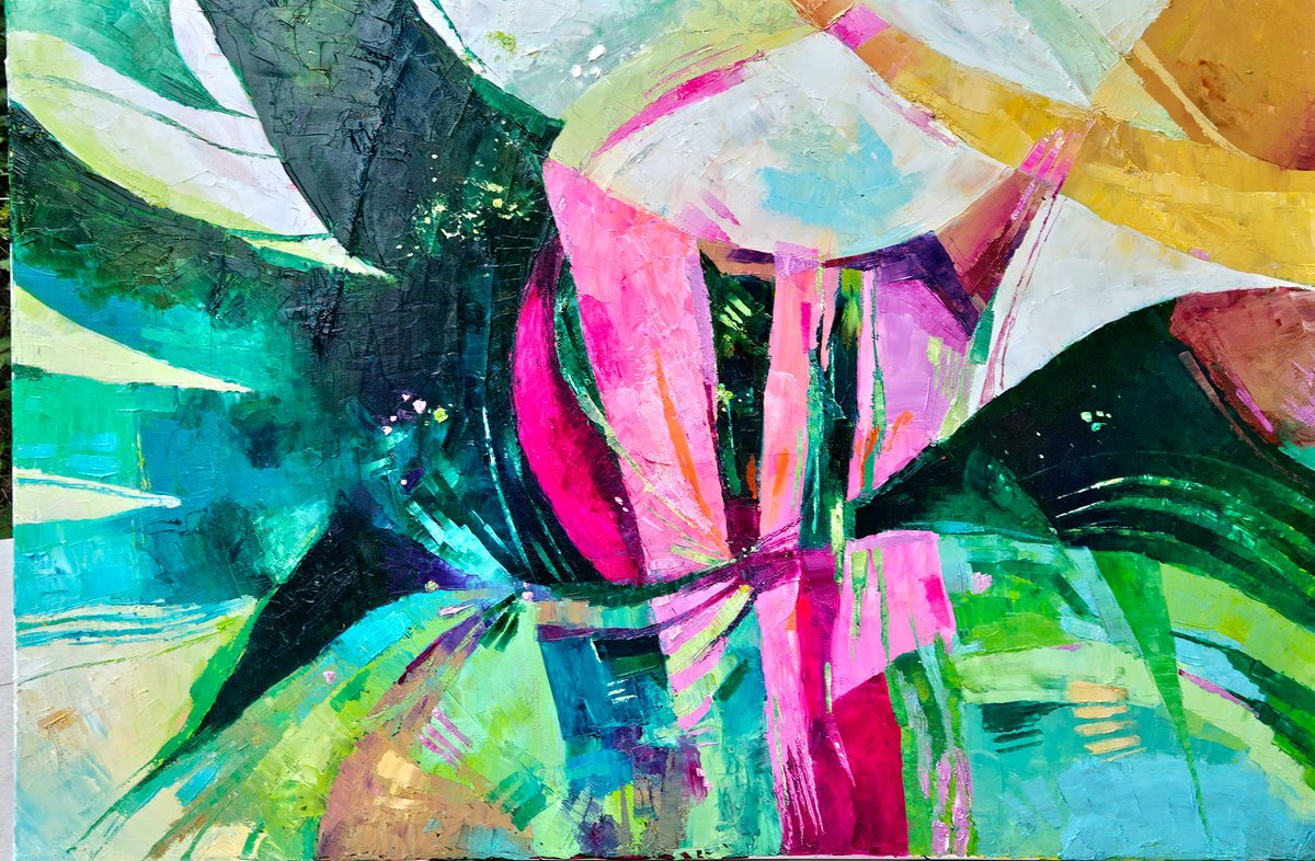 Organic Abstract Oil Painting By Simon Tunde, 39 X 28", The Jungle Lives Within Us, Original Artwork