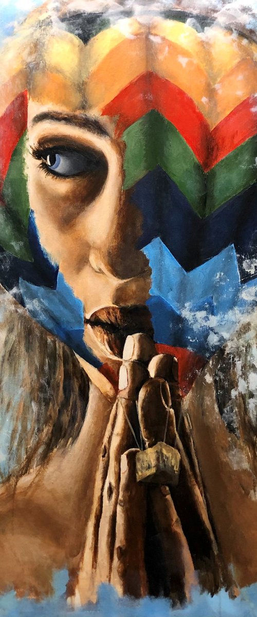 Woman in hot baloon by Miri Baruch
