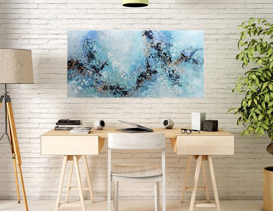 Morning Mist 24"x48" - Large Blue Acrylic  Abstract Painting