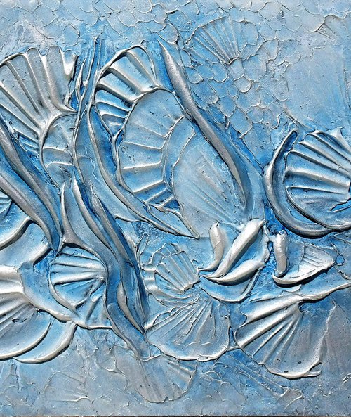 BEACH DREAM. Abstract Blue, Silver Textured 3D Art, Coastal Painting by Sveta Osborne