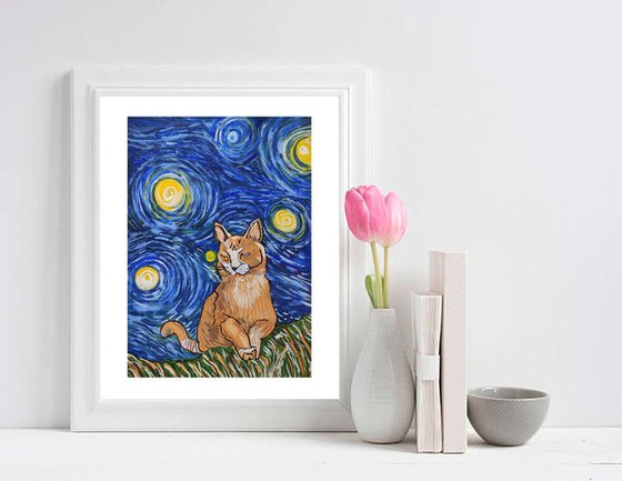 A cat on a starry night