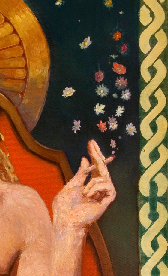 modern portrait of an exotic flower smoker woman