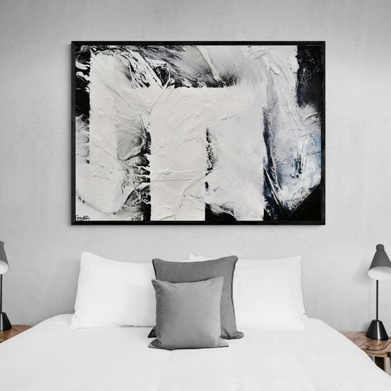 Carbon Fibre 140cm x 100cm Black White Textured Abstract Art