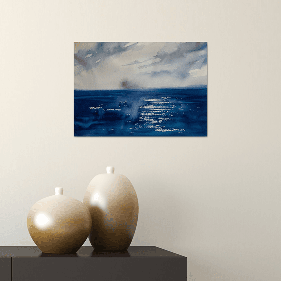 Ocean. Half abstract. Water sea blue small landscape interior detail seascape drama sky storm