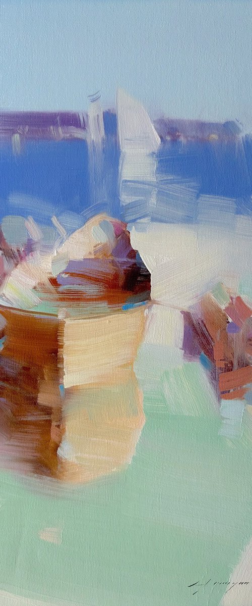 Boat, Original oil painting, Handmade artwork, One of a kind by Vahe Yeremyan