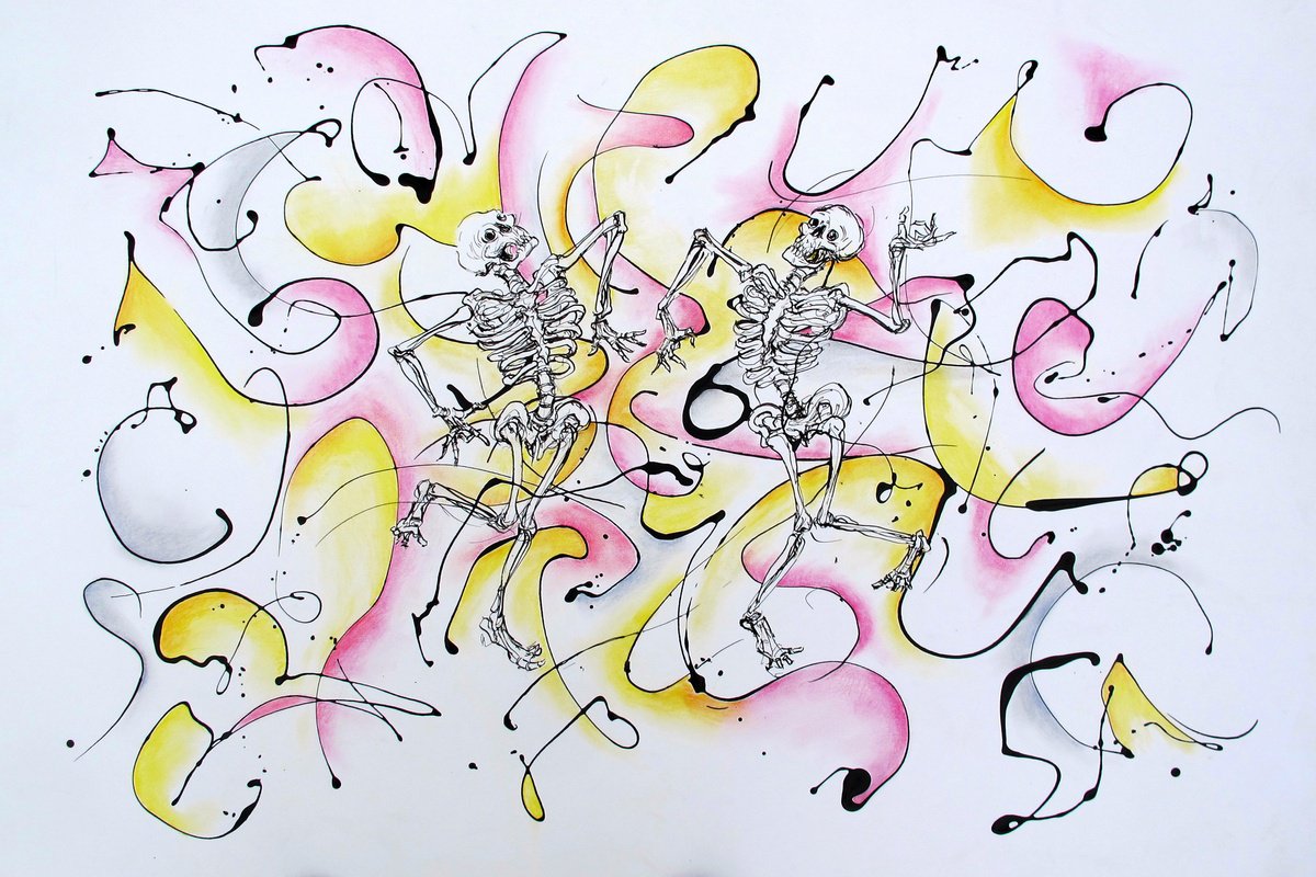 Abstract Painting By John Sharp, 39 X 28, Danse Macabre 12, Original Artwork