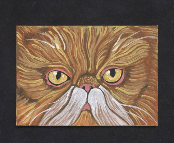 ACEO ATC Original Miniature Painting Orange Persian Cat Pet Feline Art-Carla Smale