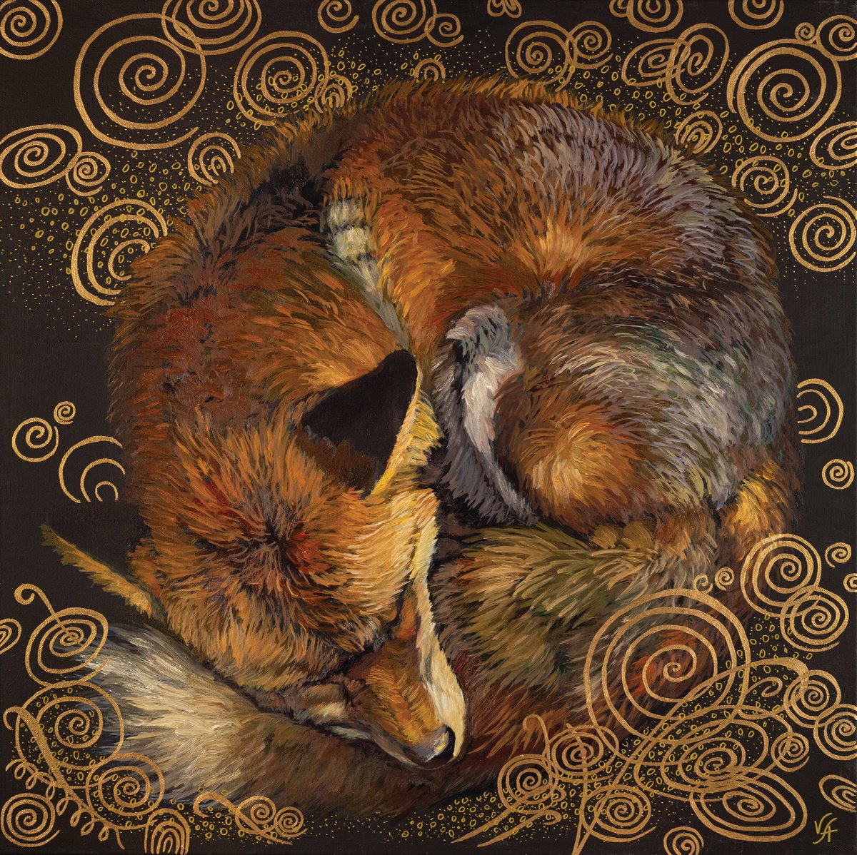 Illustrative Animal Painting By Alona Vakhmistrova, 20 X 20, Sweet Dream Fox, Original Artwork