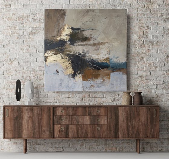 "Flight 2" Beige brown gold abstract art