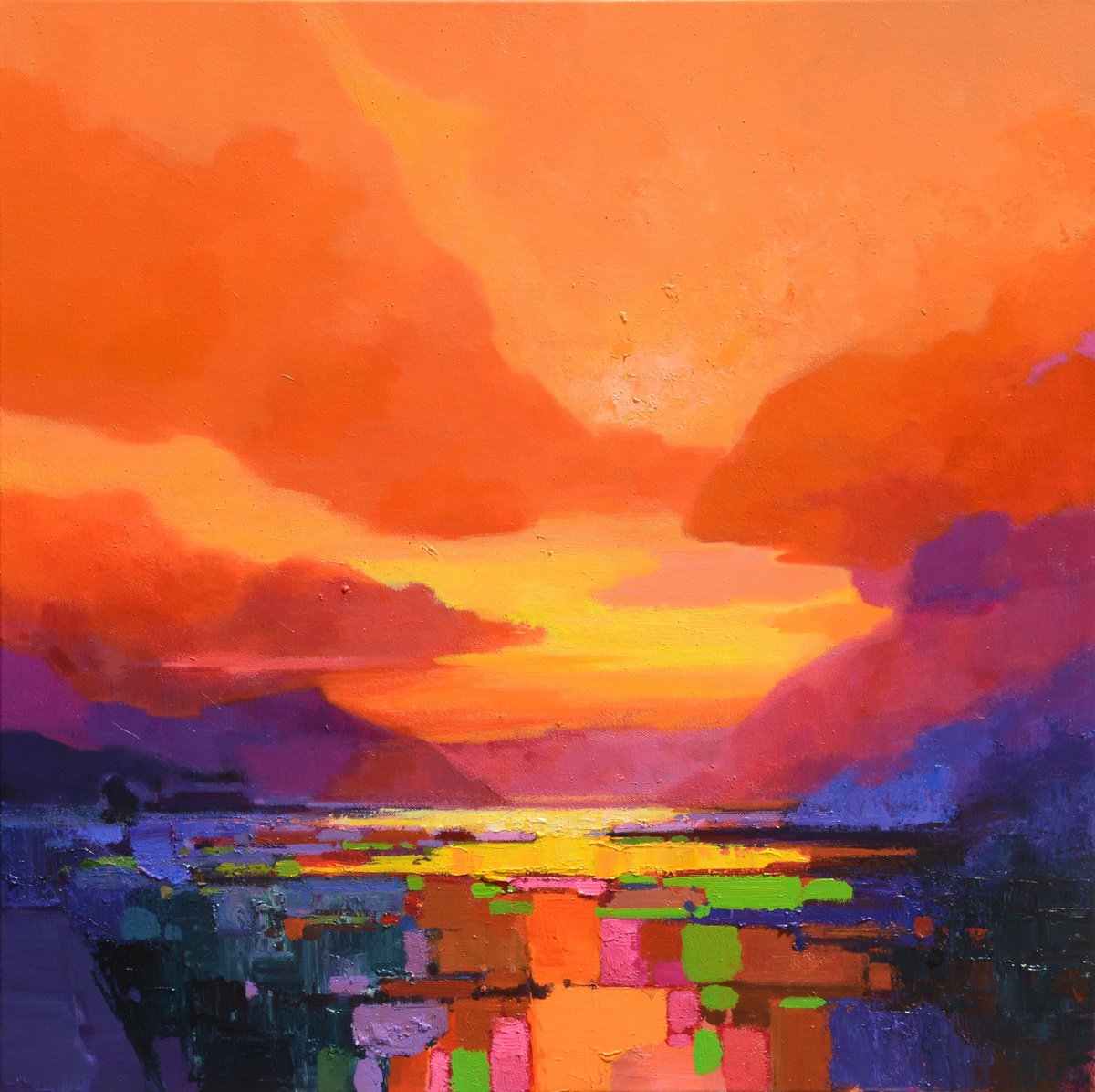 Abstract Acrylic Painting By Jianzhe Chon, 39 X 39, Sky Abstract 094, Original Artwork