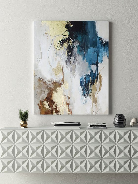 "Flux 3" Navy and gold abstract acrylic art