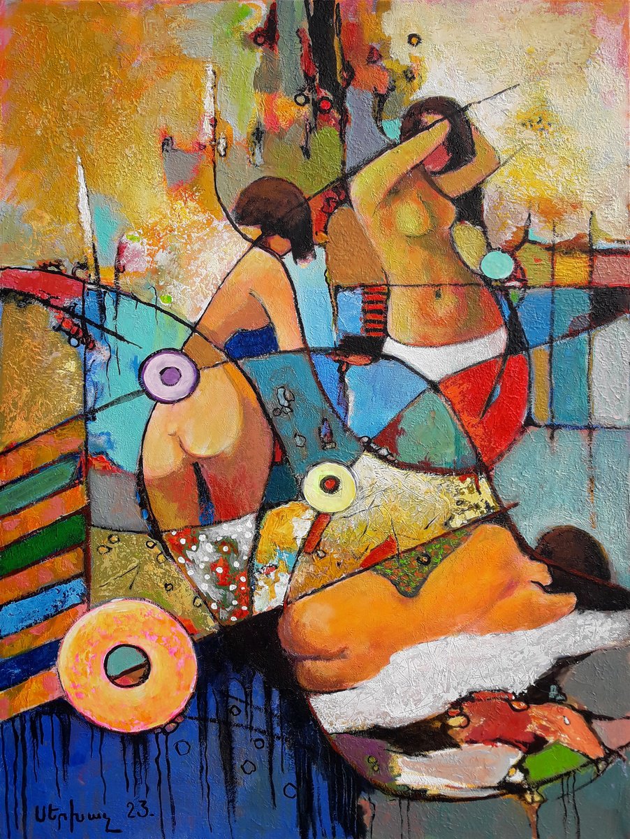 Abstract Oil Painting By Sergey Xachatryan, 20 X 28", Beach, Original Artwork