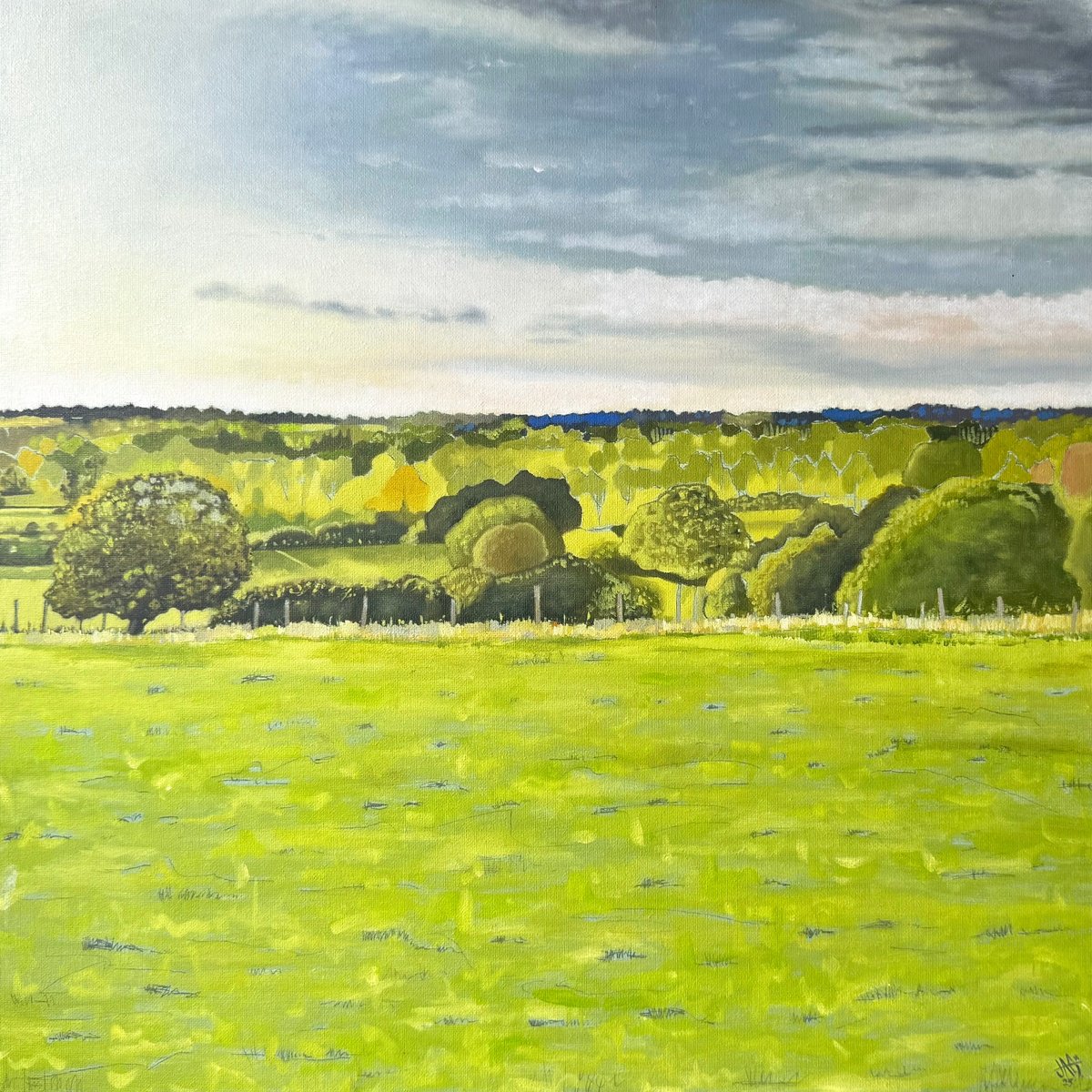 Expressive Landscape Oil Painting By Jem Gooding, 17 X 17, Suffolk Summer Landscape, Original Artwork