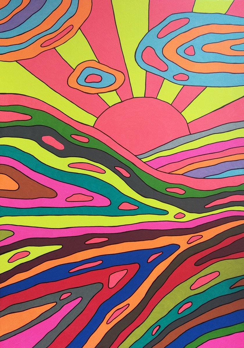 Expressive Landscape Acrylic Painting By Veronika Demenko, 8 X 12", Summer Sunset, Original Artwork