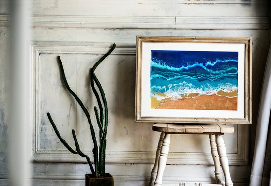 Gold sand beach - original seascape epoxy resin artwork