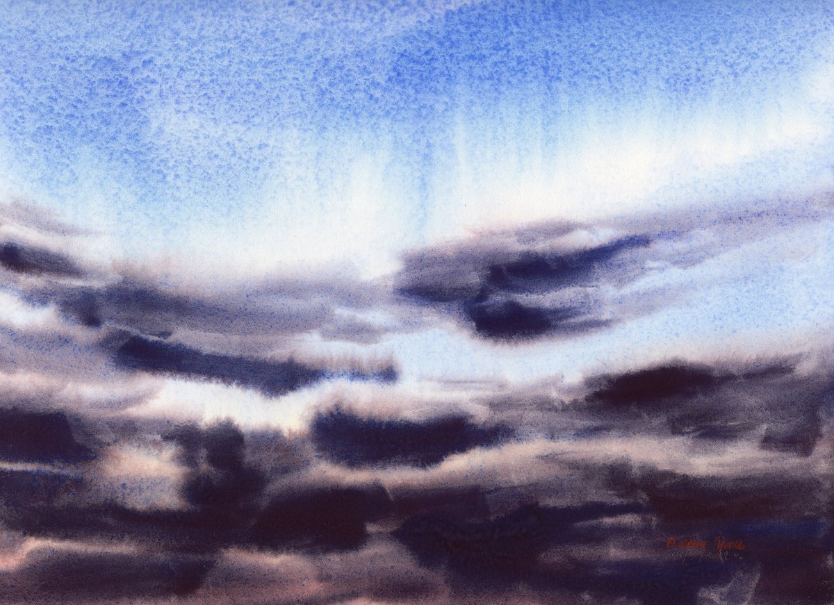 Abstract Landscape Painting By Alona Hryn, 12 X 9, The Sky Closing Its Eyes, Original Artwork