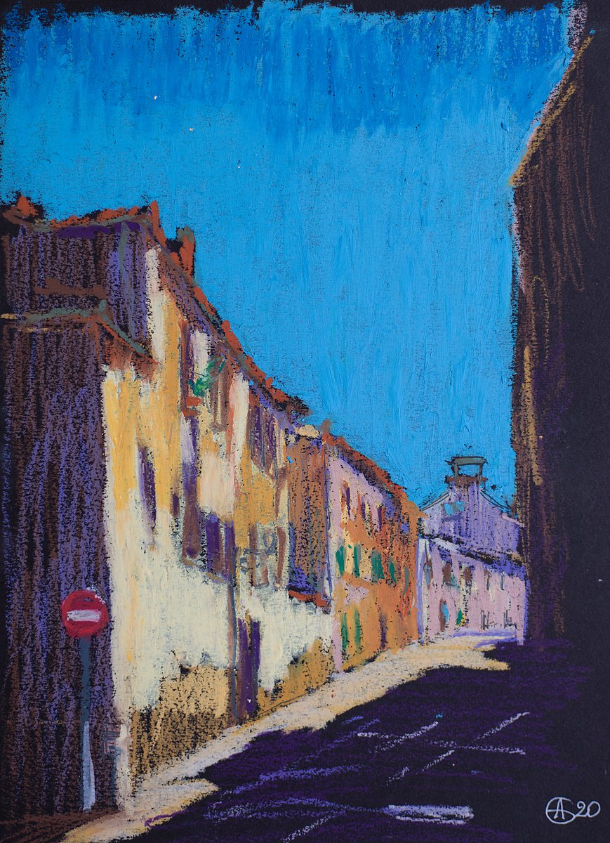 Plain air in Segovia. Old town view 2. Oil pastel painting. small painting decor interior by Sasha Romm