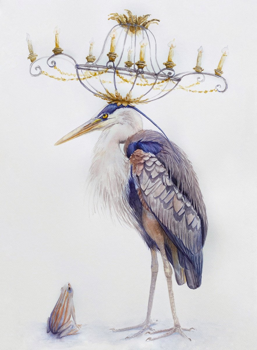 Gray Heron & Golden Chandelier by Tetiana Savchenko