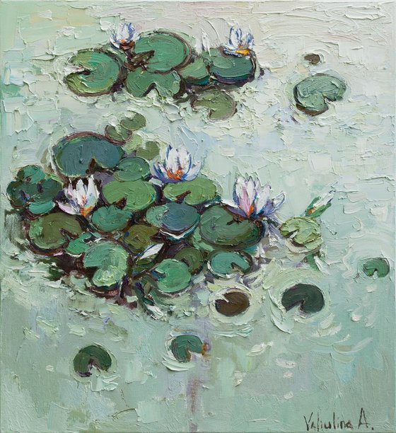 Water lilies Original Oil painting 55 x 60 cm