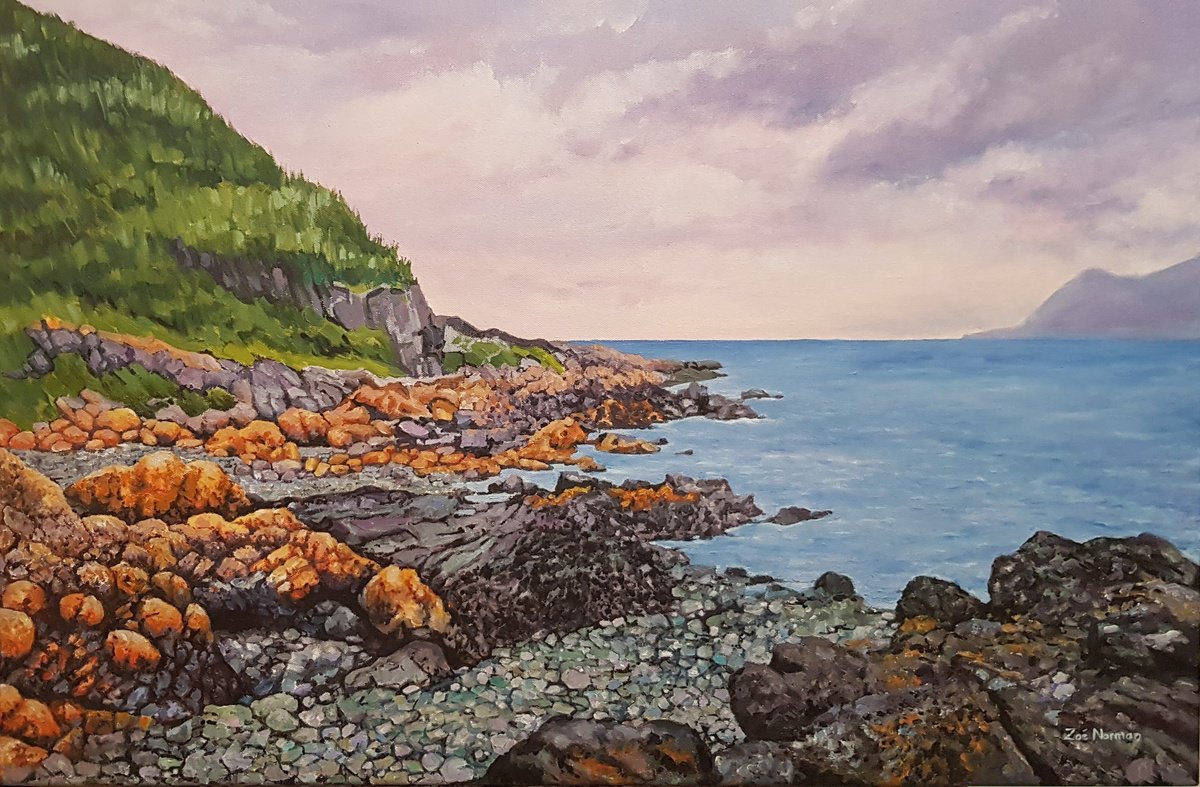 Impressionistic Landscape Oil Painting By Zoe Elizabeth Norman, 28 X 20", Porthdinllaen Cove, Original Artwork