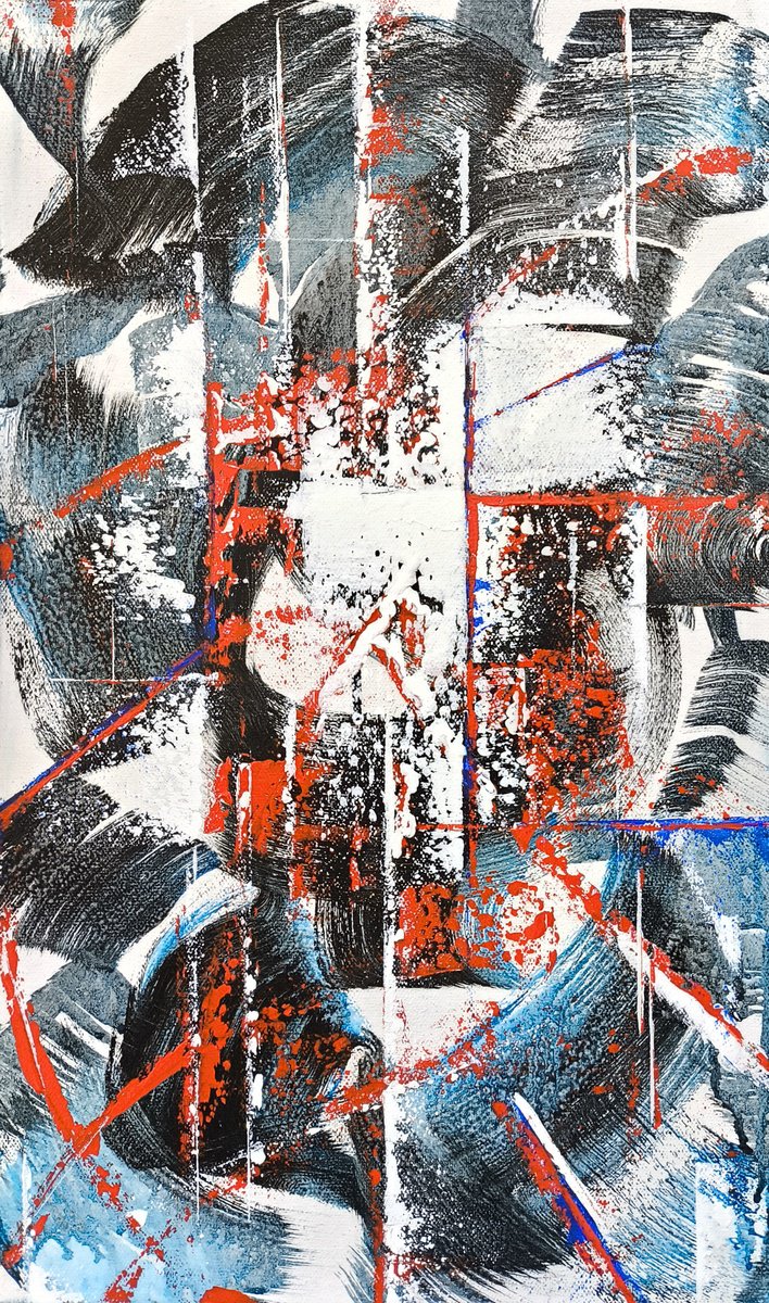 Abstract Oil Painting By Ruben Ghulyan, 12 X 20", Fragments Of Chaos, Original Artwork