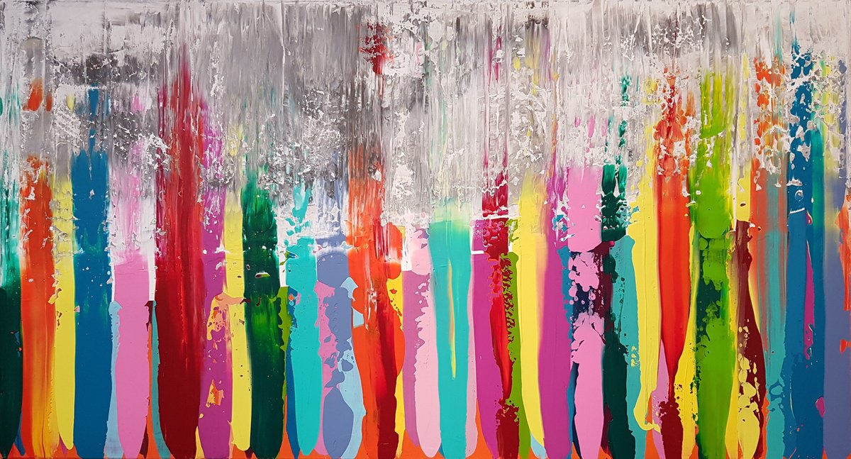 Abstract Acrylic Painting By Ivana Olbricht, 47 X 26, Playing All Day Long, Original Artwork