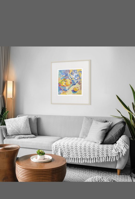 Still Life with Blue Teapot and Lemons