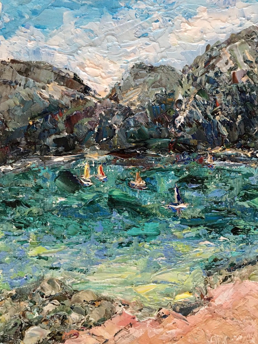 Lake Garda Italy Impasto Oil Painting On Canvas Board Original Signed Summer Landscape Wal... by Vilma Gataveckiene