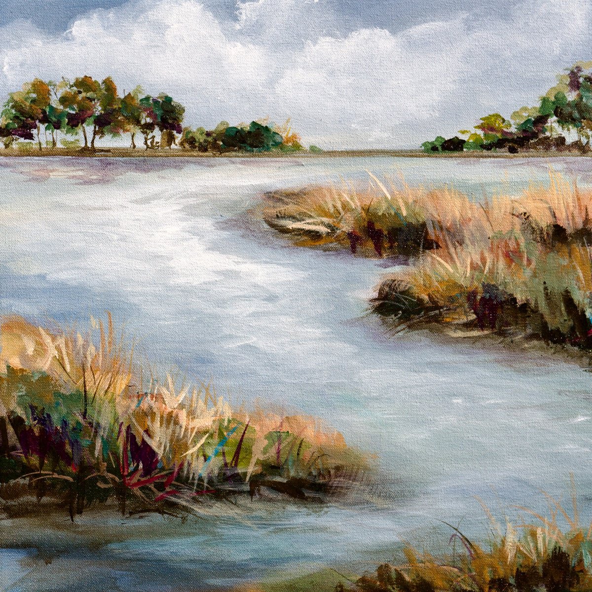 Impressionistic Landscape Acrylic Painting By Karen Hale, 14 X 14", Can You Hear The Birdsong I, Original Artwork