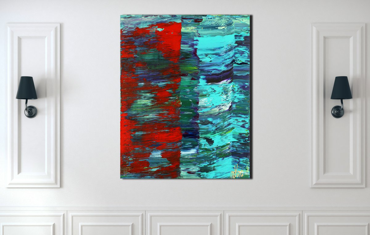 Abstract Acrylic Painting By Nestor Toro, 16 X 20", Split Panorama 4 (Action Divided), Original Artwork