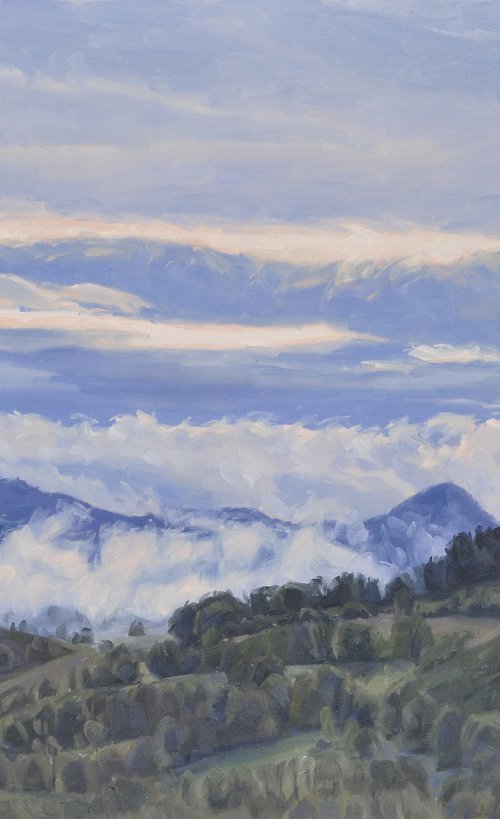 Roches de Mariol in the mist, morning light by ANNE BAUDEQUIN