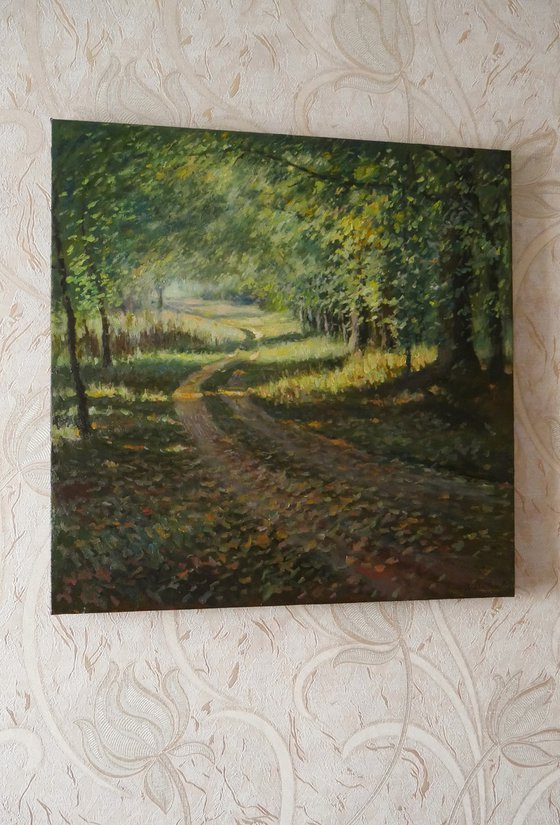 Sunny Autumn Path - autumn landscape painting