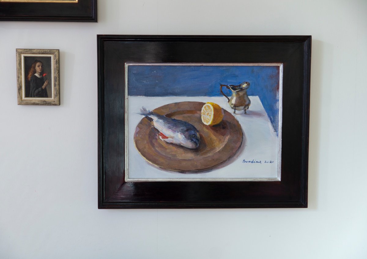 Impressionistic Still Life Oil Painting By Anastasia Borodina, 16 X 12, Sparus Aurata - Original Oil Painting, Original Artwork