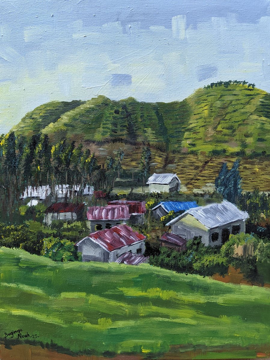 Impressionistic Landscape Acrylic Painting By Bugingo Noah, 12 X 16, A Thousand Hills, Original Artwork