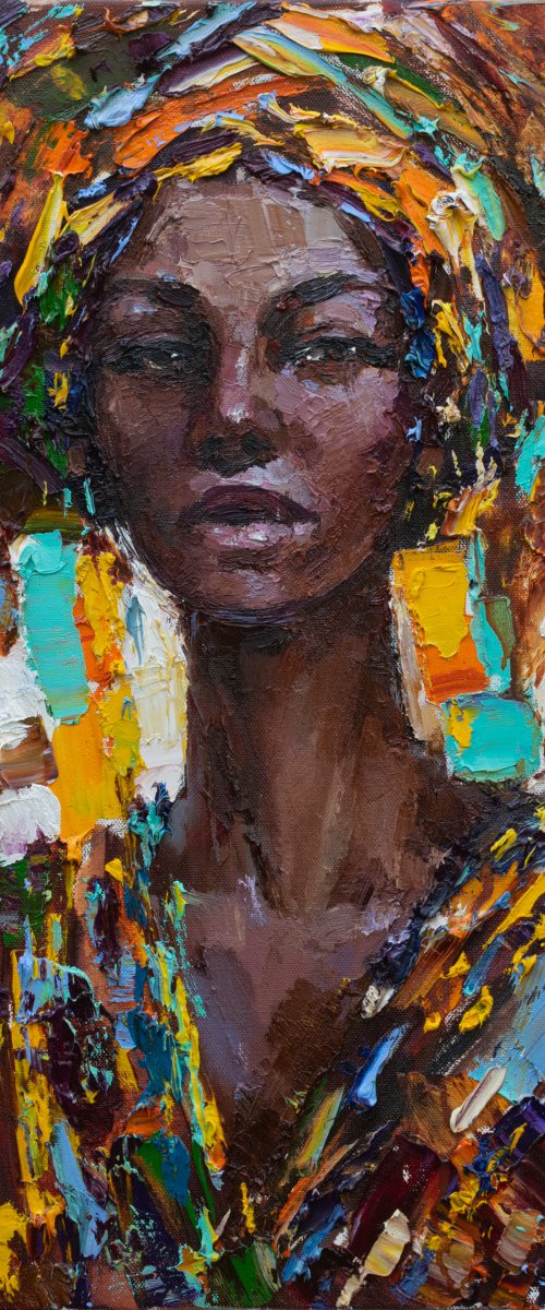 African woman portrait Original oil painting by Anastasiia Valiulina