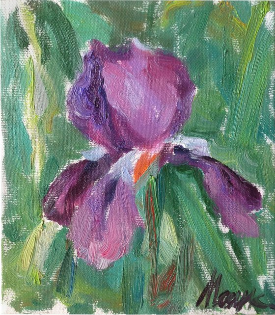 Violet iris . Spring Flowers original oil painting modern bouquet