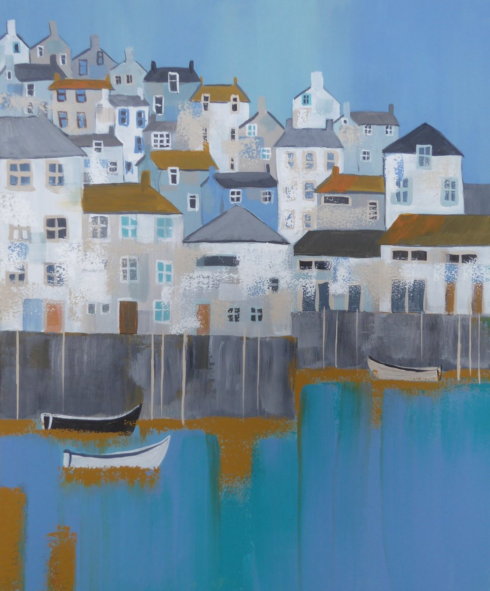 Landscape Acrylic Painting By Elaine Allender, 13 X 17, Harbour Huddle, Original Artwork